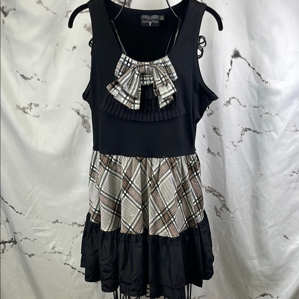 Twelve by Twelve Midi Sundress Plaid Detail A-Line Sleeveless Scoop Neck Bow